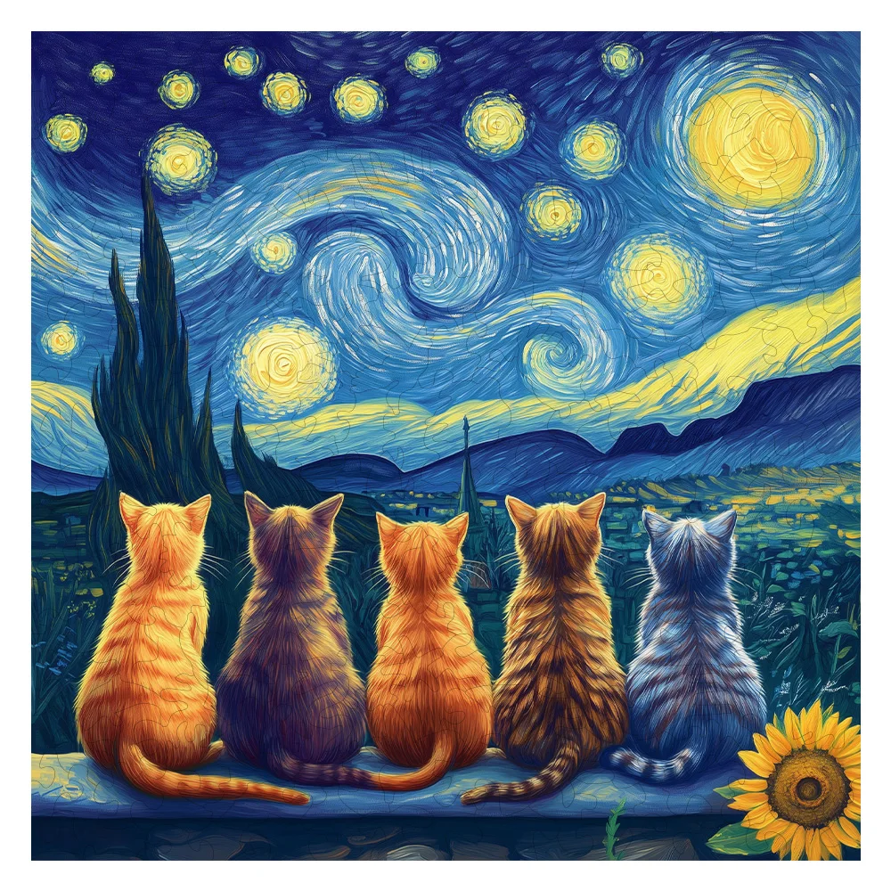 Wooden Jigsaw Puzzles A Starry Sky Cat Wooden Puzzle For Adults