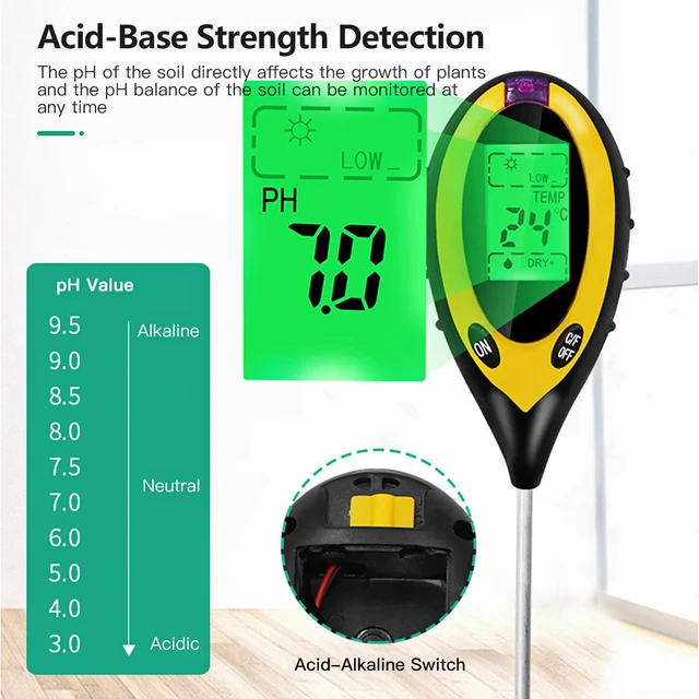 Testeur professionnel de sol 4 en 1 avec écran LCD, Instrument d'analyse du  PH, mesure de la température et de l'humidité du sol, pour le jardin -  AliExpress