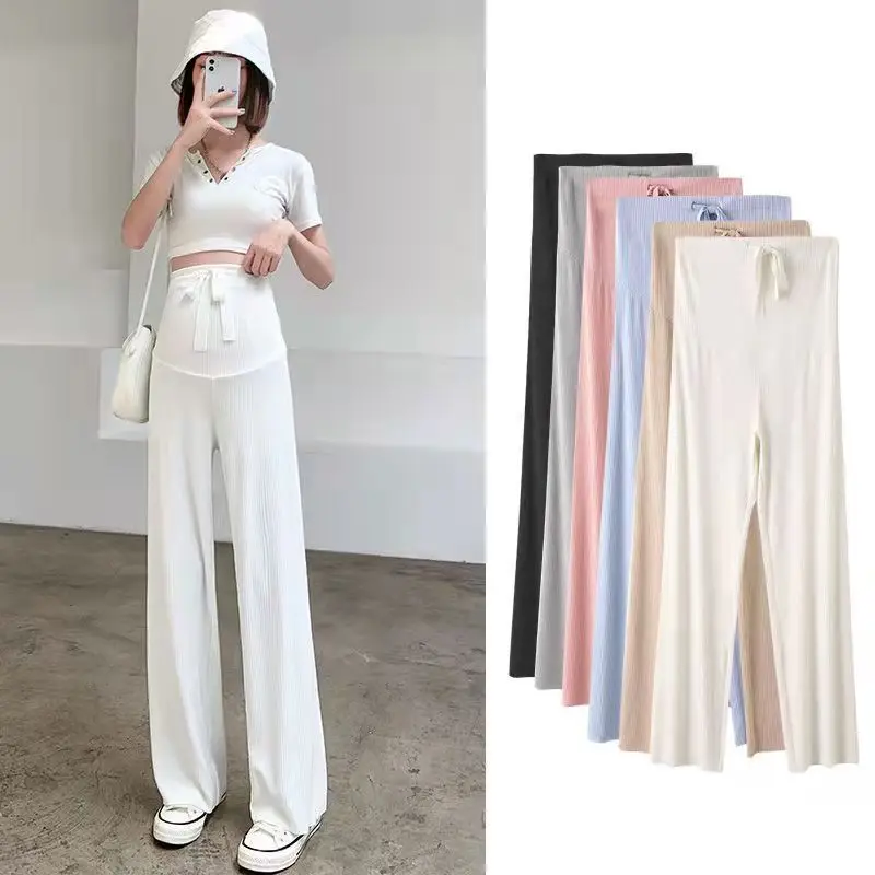 Pantaloni da donna in gravidanza allentati dritti in vita regolabili alla moda estiva pantaloni da donna in gravidanza traspiranti Casual all'aperto