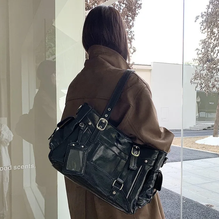 Punk Studded Tote Women Shoulder Bag Large Capacity PU Leather Handbags Rivet Motorcycle Bags for Women Top Handle Shopper Y2K