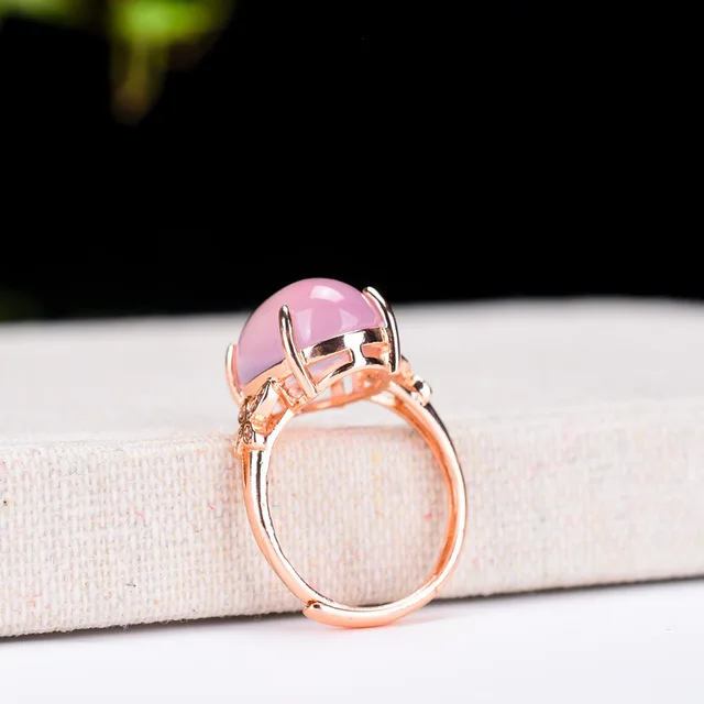 Pink Jade Ring, Natural Jade Gemstone, .925 Sterling Silver Waterproof Unisex Bar Ring 7