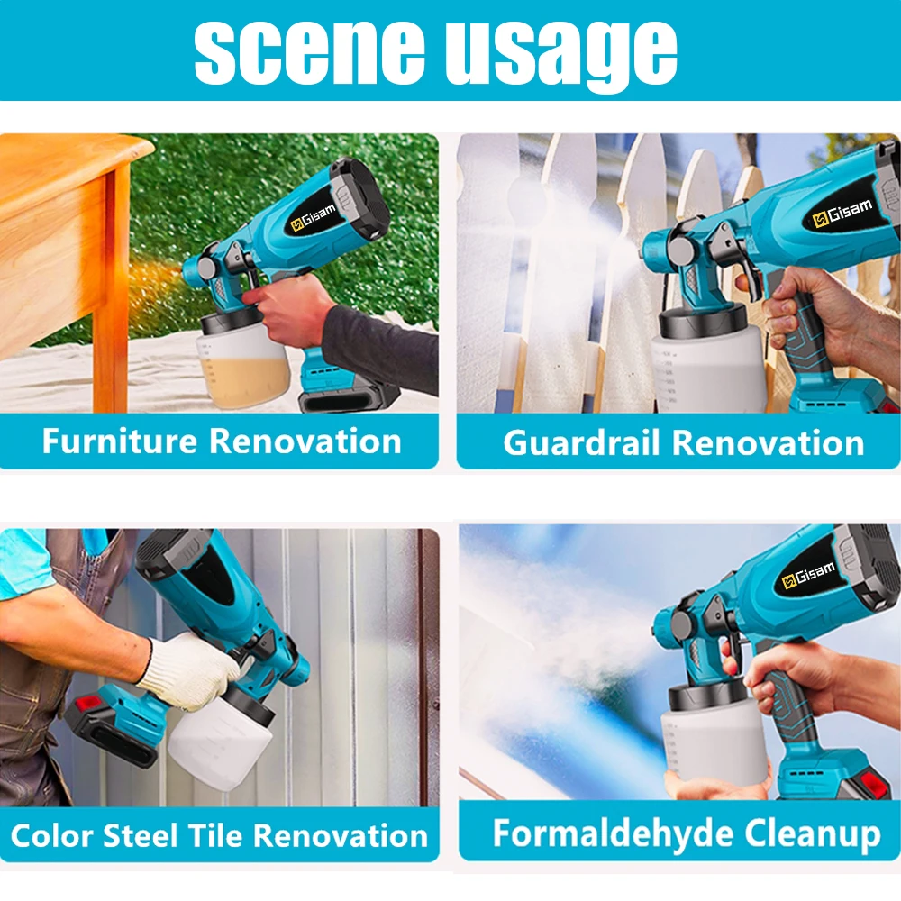 800ML Portable Electric Spray Gun Cordless Paint Sprayer HVLP Household Electric Paint Sprayer Compatible For Makita 18V Battery 3