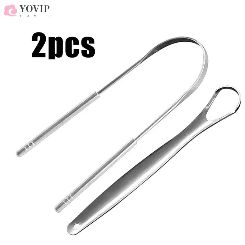 

1/2 Pcs Tongue Scraper Stainless Steel Tongue Cleaner Bad Breath Removal Oral Care Tools