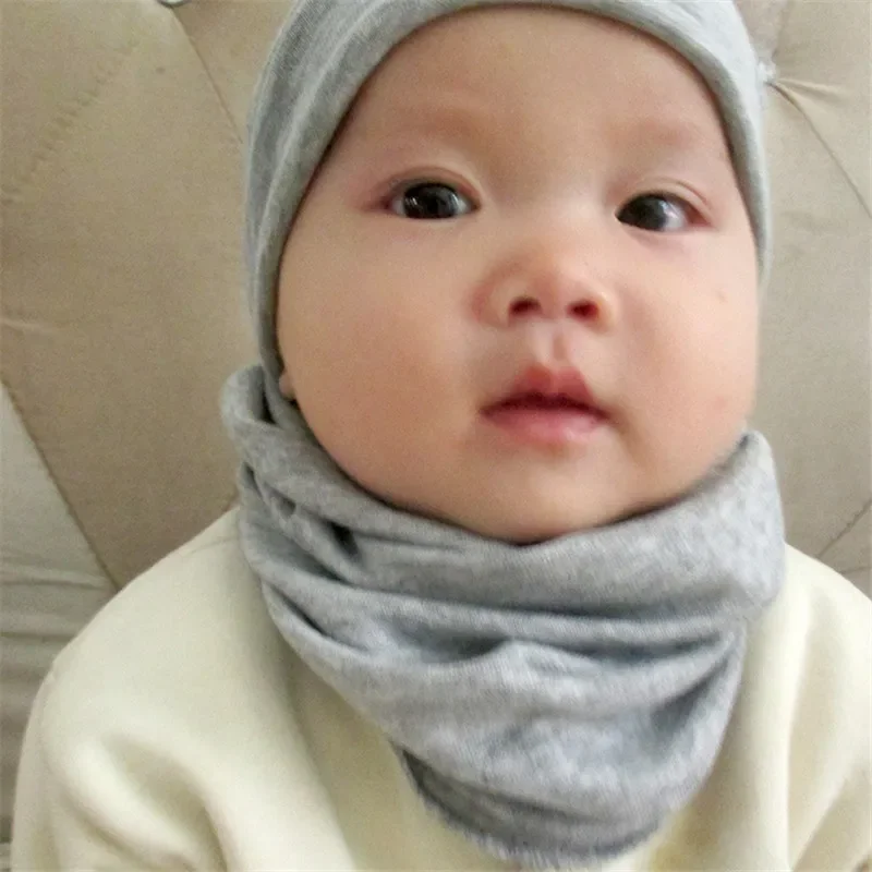Children Hat Scarf Set 4-12Y Solid Color Cotton Unisex Women Men Hat Scarf Autumn Winter Boys Girls Beanies Cap
