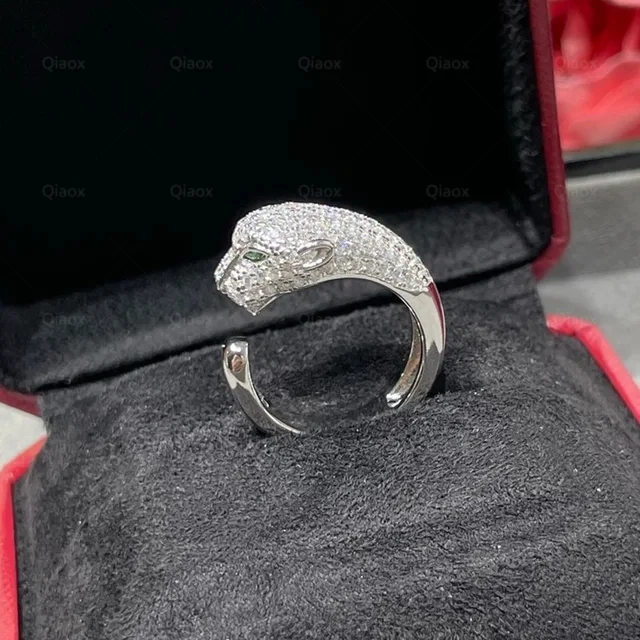 Hot new 925 sterling silver full diamond leopard ring lady personality trend luxury brand jewelry party gift