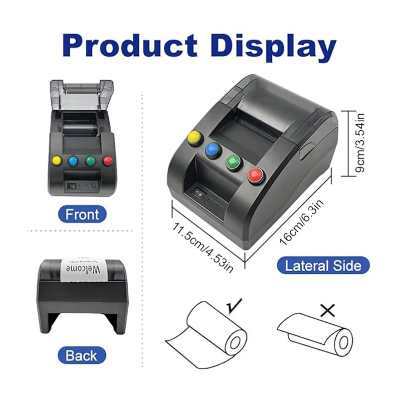 Take a Number Printer Ticket Thermal Printer Ticket Machine with 57mm Receipt Roll for Wireless Calling System