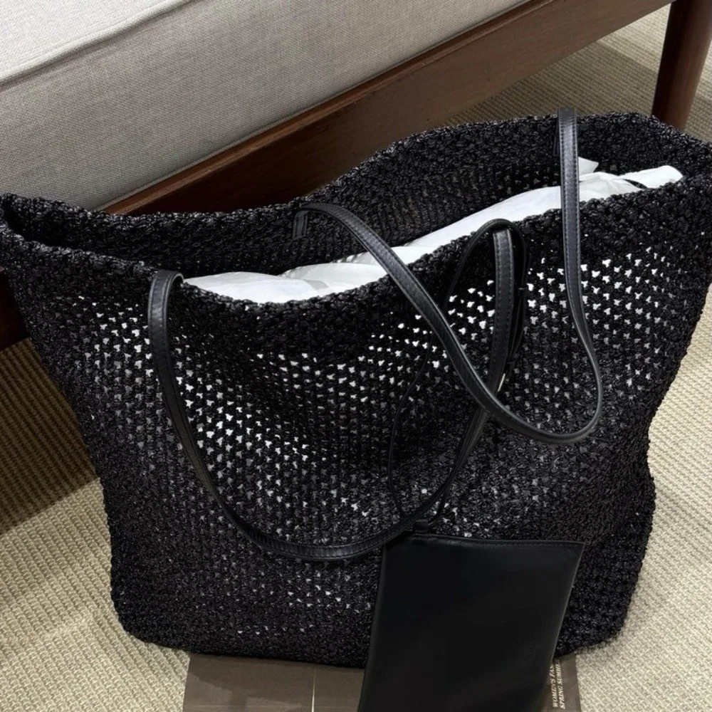 Borsa da Spiaggia Intrecciata Traforata in Paglia e Corda di Carta Stile Bohemien da Donna - immagine 5