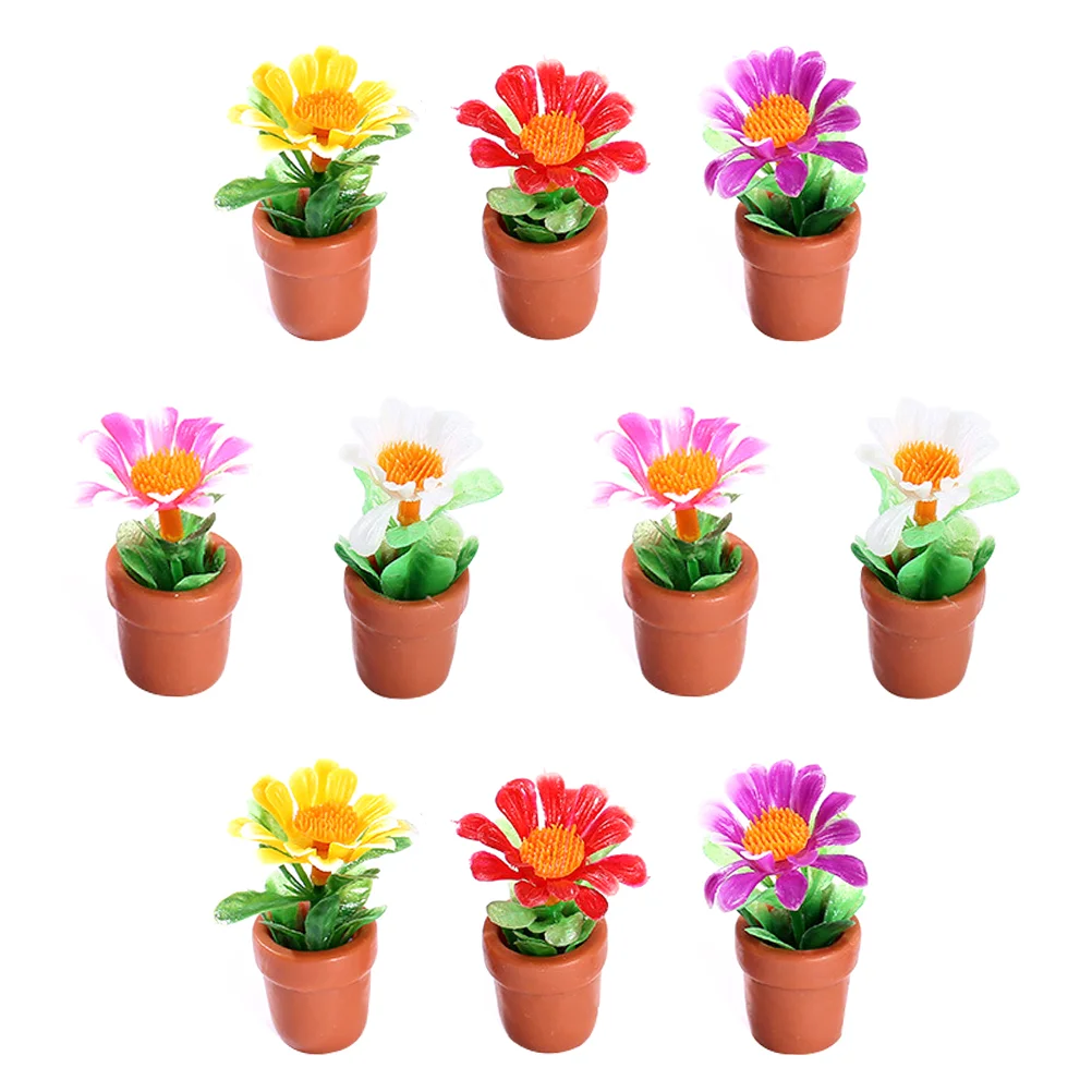 

10Pcs Miniature Potted Flower Models Mini Bonsai Models Miniature Plant Models
