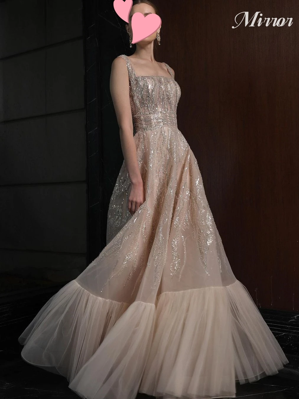 

Mirror Dress Elegant Vintage Sweet Champagne Shiny Beading Lace A-Line Customize Formal Occasion Prom Dress Evening Party Gowns