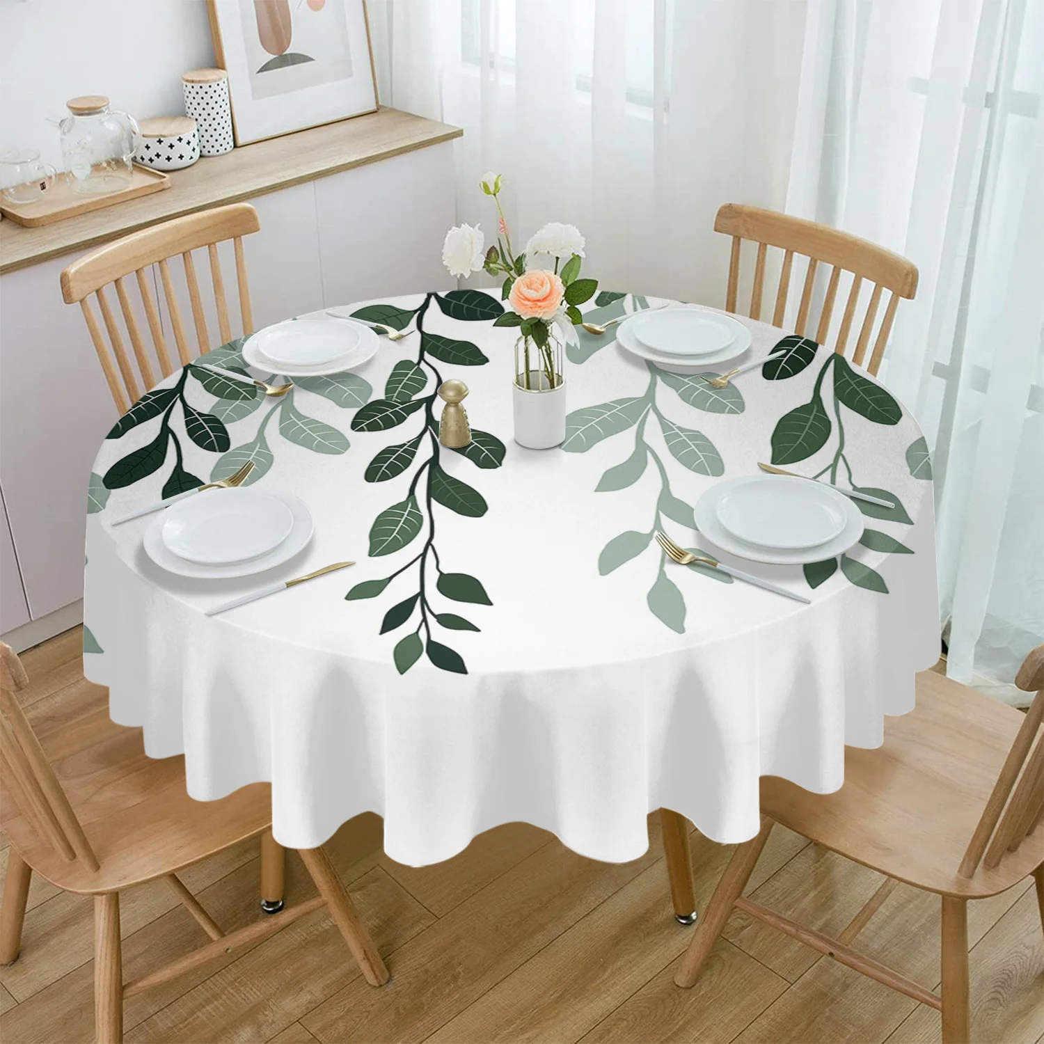 

Rustic Leaves Plants Round Tablecloth Waterproof Wedding Decor Table Cover Xmas Home Decorative Tablecloth