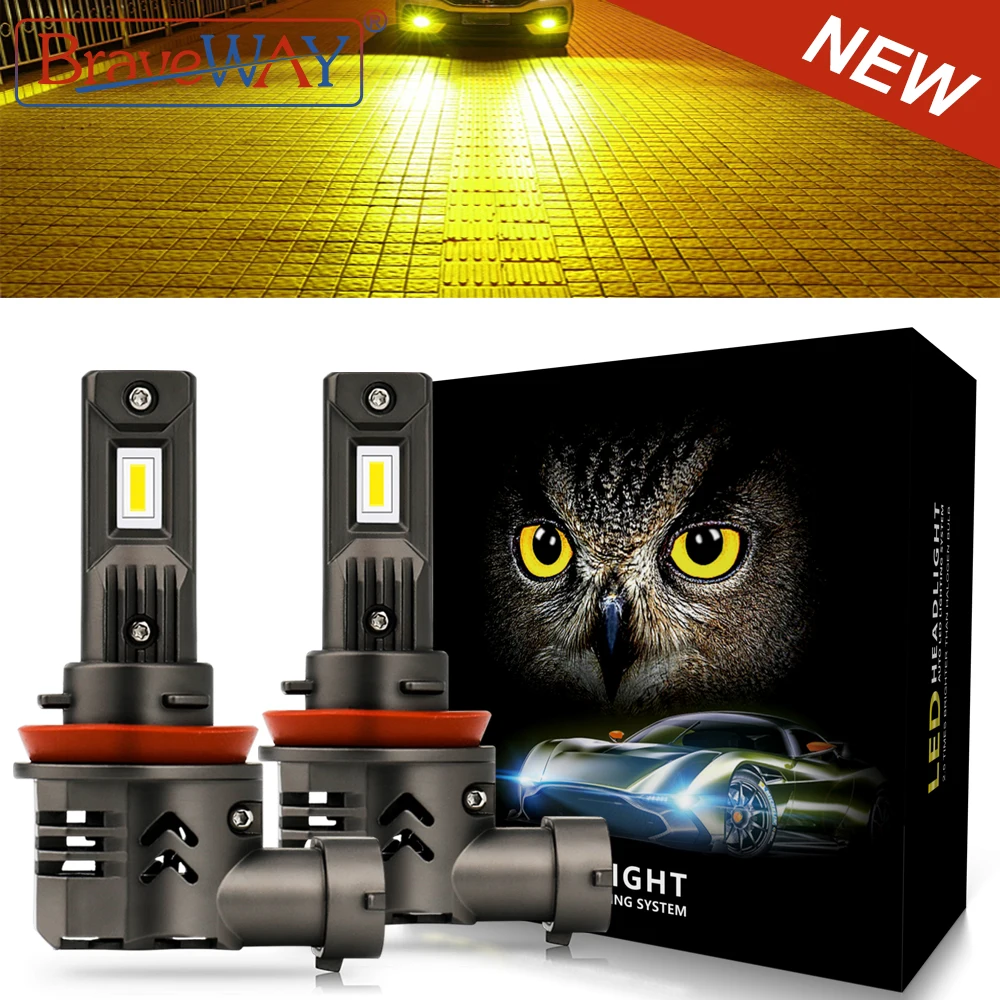 BraveWAY 2PCS H11 LED Headlight H4 H7 HB3 HB4 9005 9006 LED Fog Light 12V 50W 3000K/Yellow 6000K/White 16000LM LED Car Bulbs