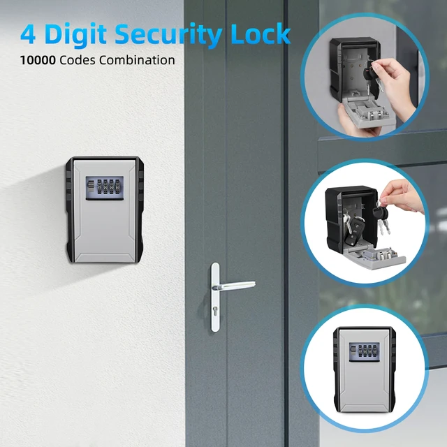 Camluxy Wall Mounted Key Lock Box Safe Box Weatherproof 4 Digit Password Key Storage Box Indoor Outdoor Anti Theft Key Safe Box 2