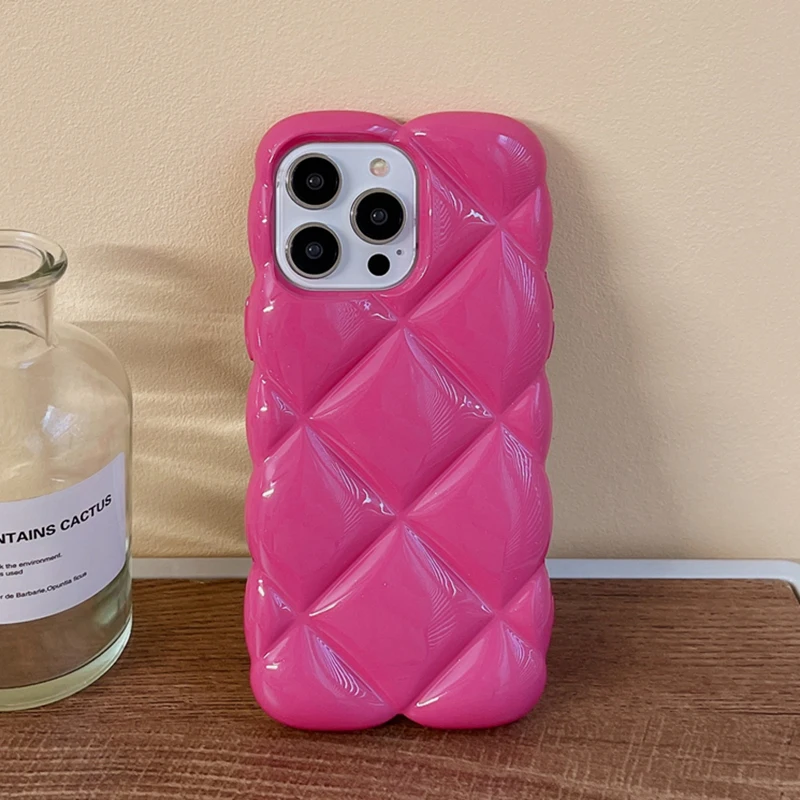 Rose Diamond Grid Pattern Shockproof Glossy Silicone Phone Case