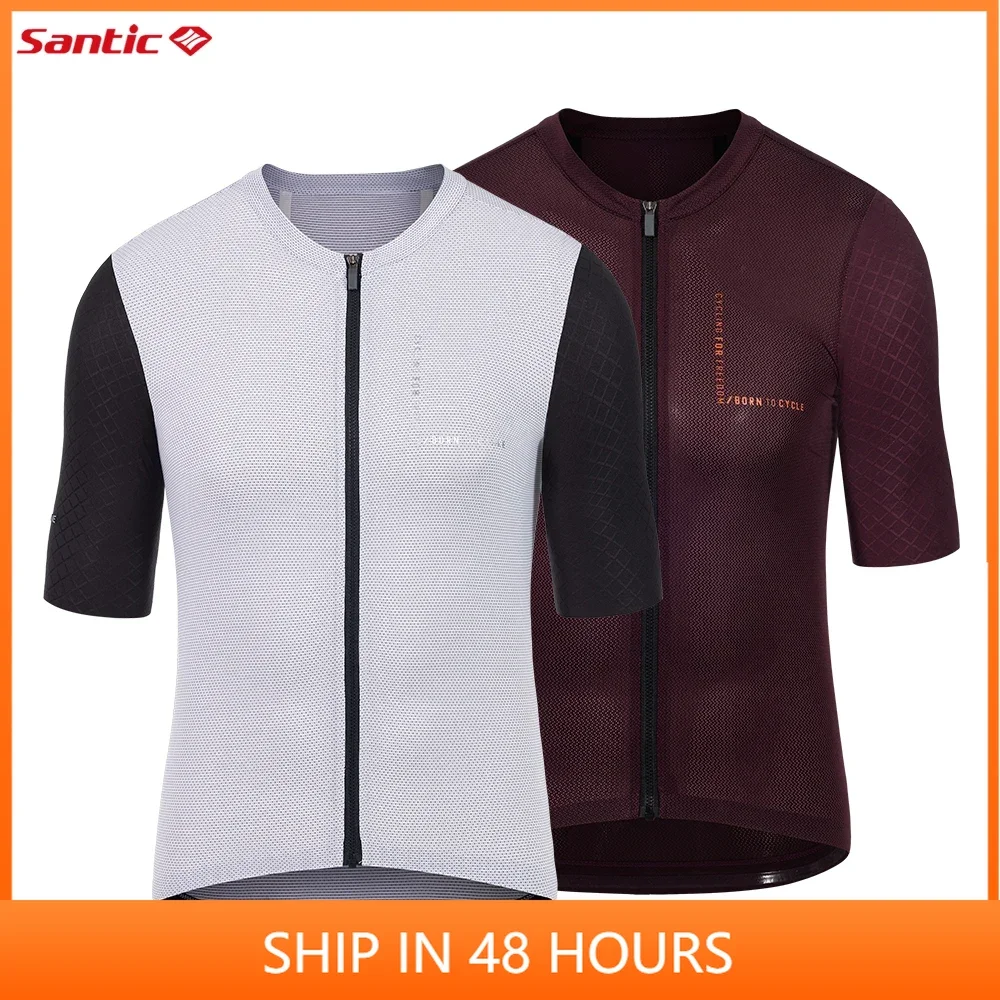 

Santic Men's Cycling Jerseys Breathable Summer Quick Dry Cycling Short Sleeve Sports Tops Reflective Breathable