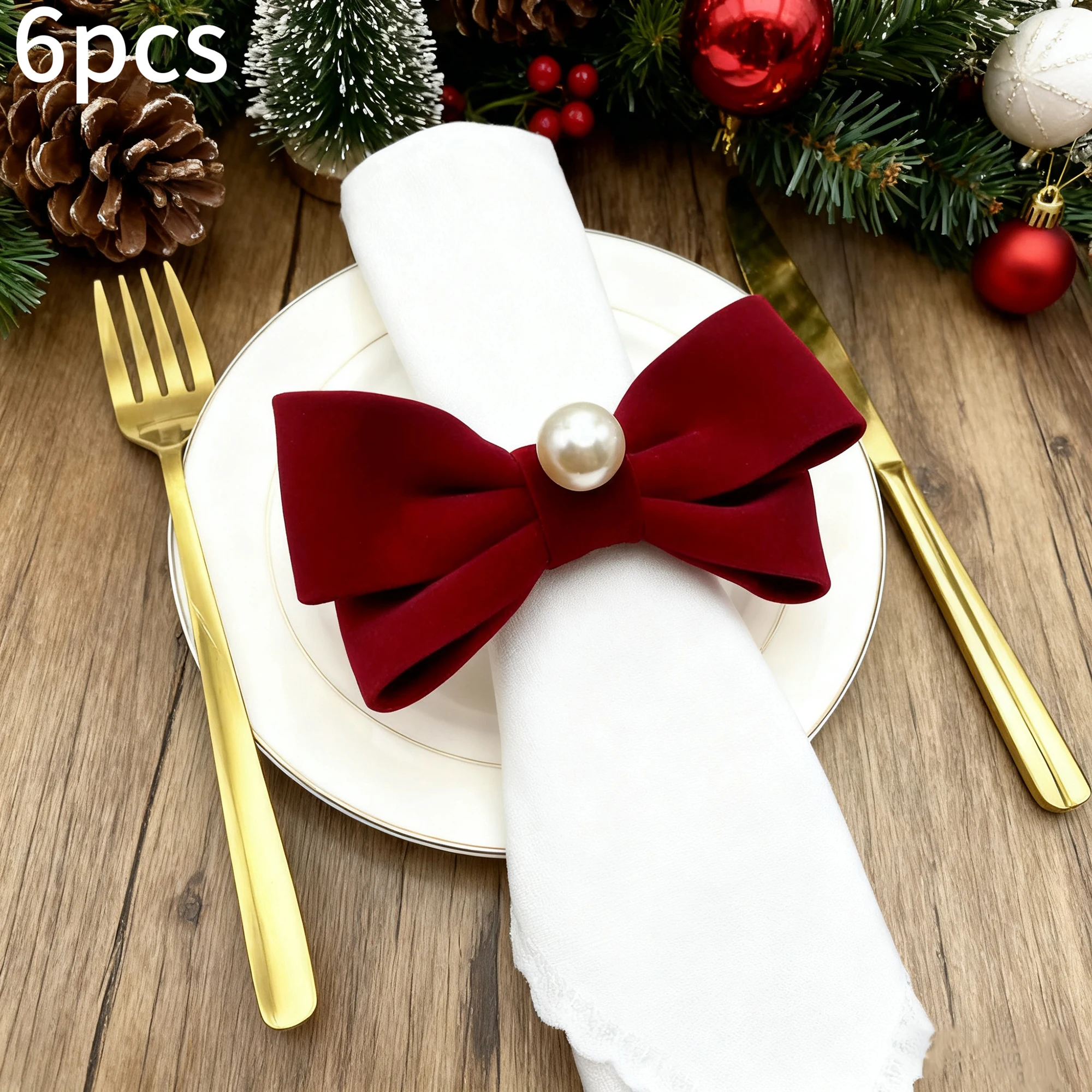 Set of 8 Festive Holiday Bow Napkin Rings Green Velvet Napkin Holder for Christmas Table Decoration and Gifts