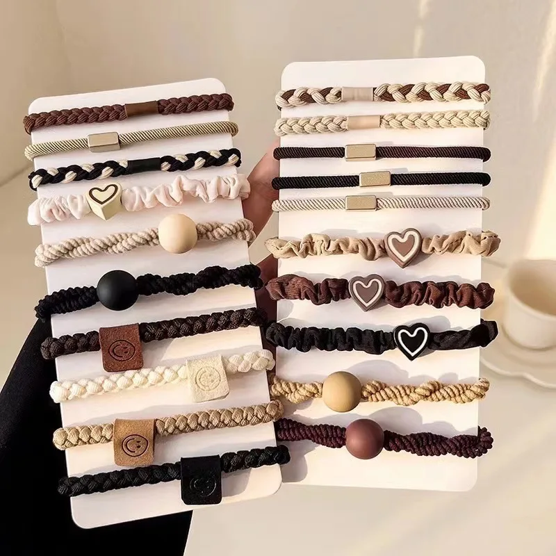 5 Pieces/Set Simple Heart Ball Charm Scrunchie Braided Hair Ties for Women Girls Ponytail Elastic Band
