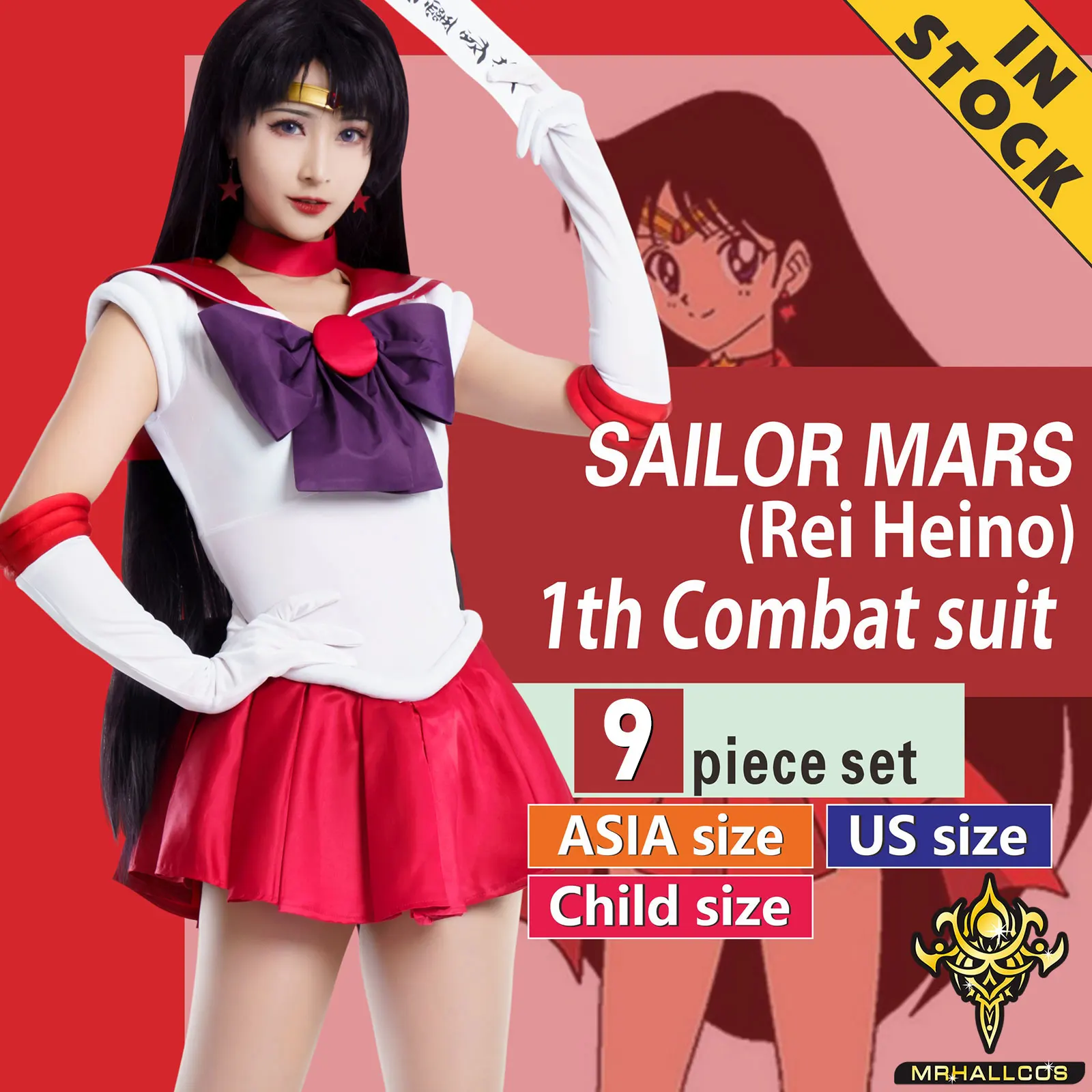 

MRHALLCOS Anime Cosplay Sailor Mars Rei Hino Moons Crystal Dress Outfits Costume Halloween JK Party Kid Adult Women Plus Size