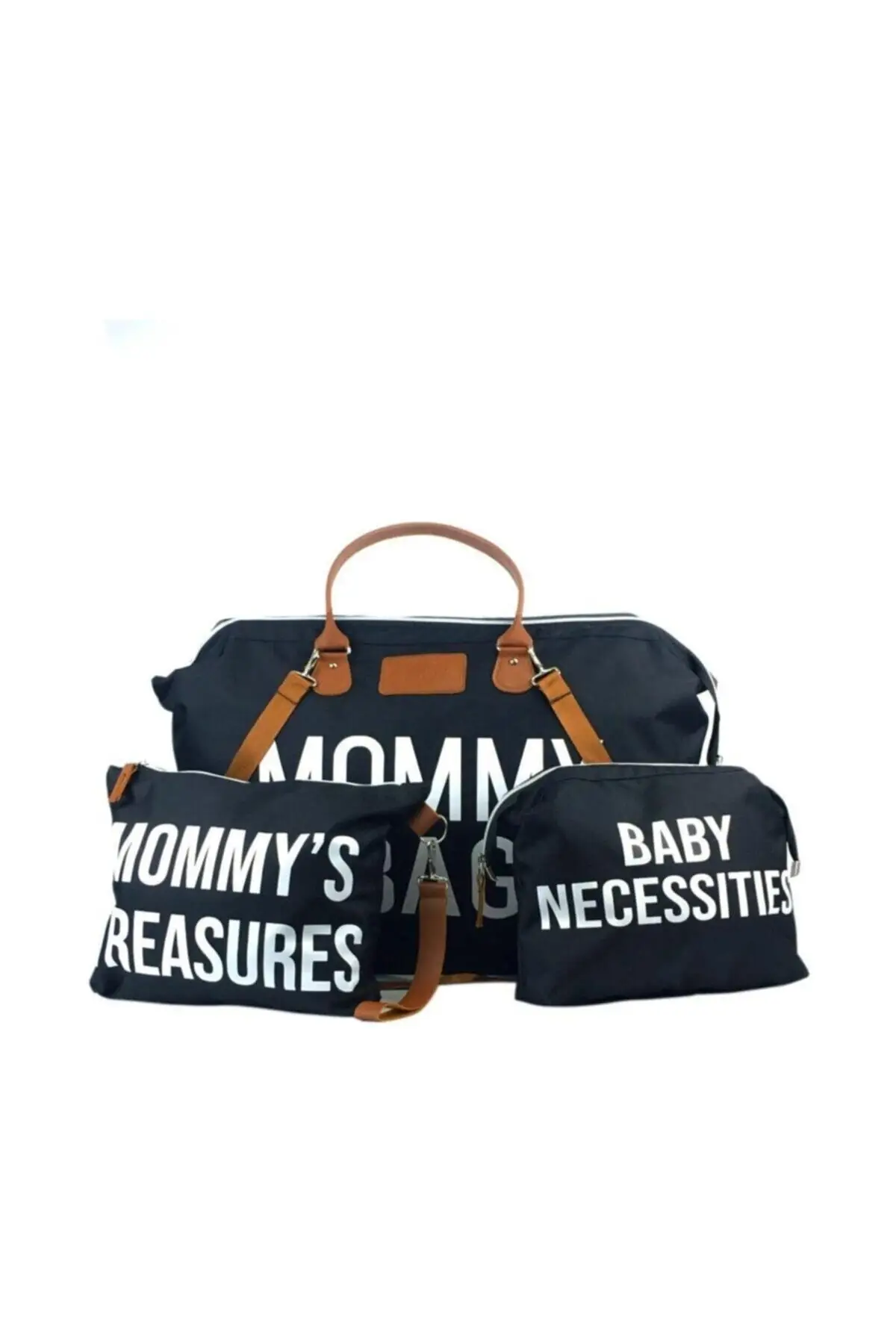 

Fashion 3 Pcs Diapers Mom Baby Care Bags Black Printed Black Waterproof Functional Large Capacity Shoulder Bag Outdoor