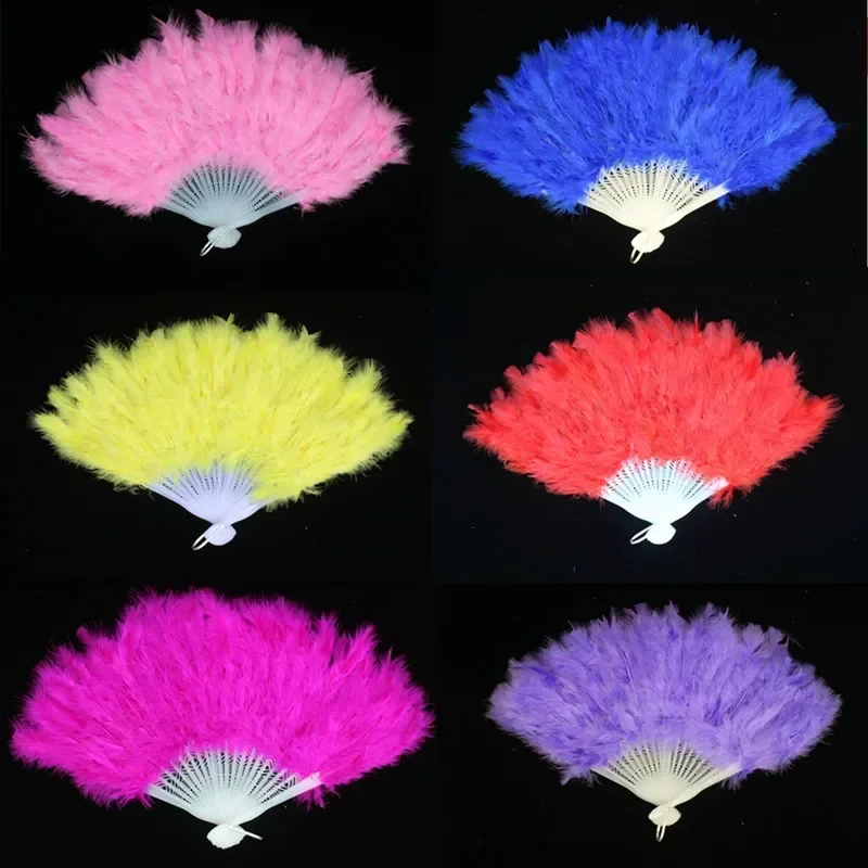 1pcs Soft Fluffy Lady Burlesque Wedding Hand Fancy Dress Costume Dance Feather Fan Chinese Fan Folding Fan