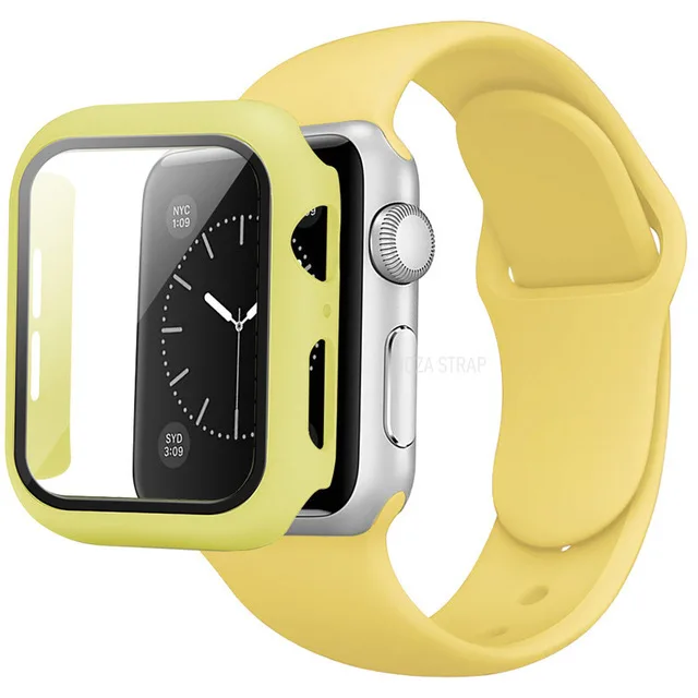Strap+Case Set for Apple Watch Band 44mm 40mm iWatch band 42mm 38mm Silicone Bumper+Bracelet for Apple Watch series 4 3 5 SE 6 7 yellow 5