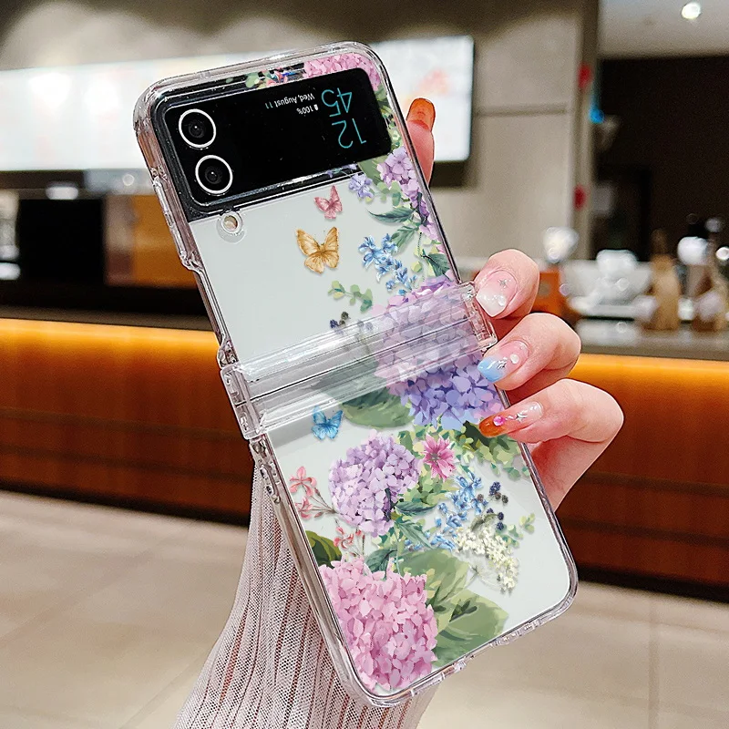 Flower Pattern Shockproof Folding Transparent Hard Cover Case