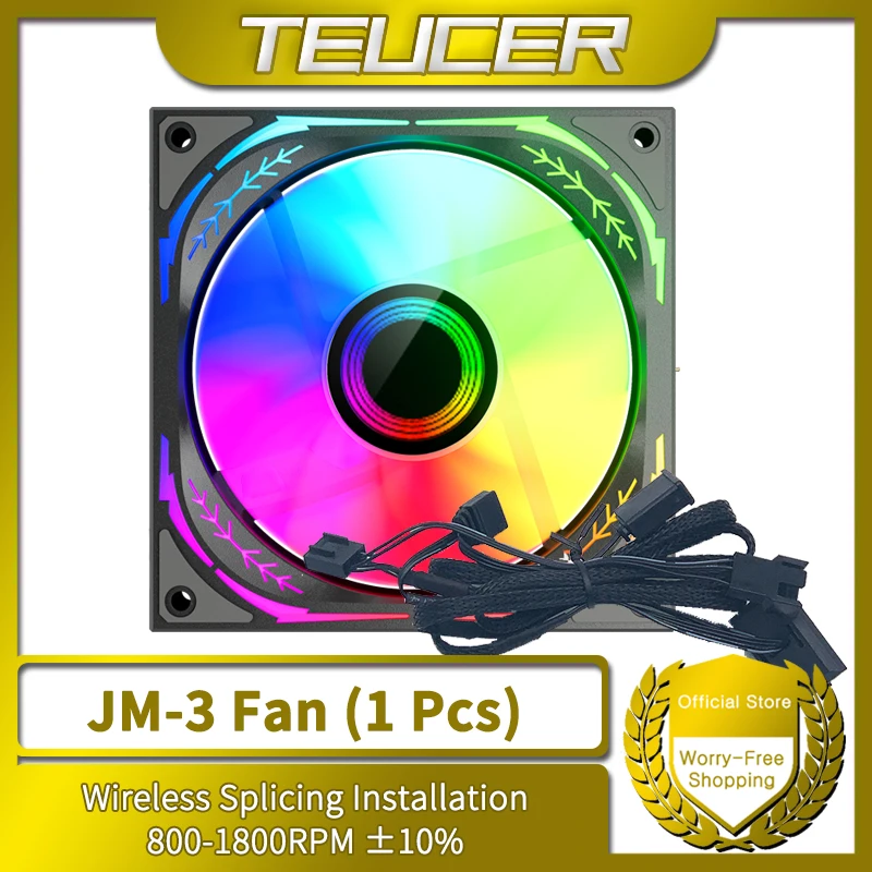 TEUCER 1PCS JM-3 PC Cooling Fan ARGB Mirror Cycle Light Effect 800-1800RPM Case Fan Compatible with 360mm Water Cooling Radiator
