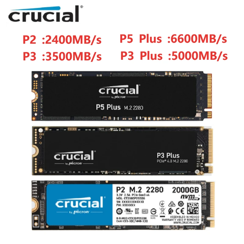 SSD 2To Crucial P5 Plus M.2 NVMe PCIe 4.0 6600Mo/s 5000Mo/s