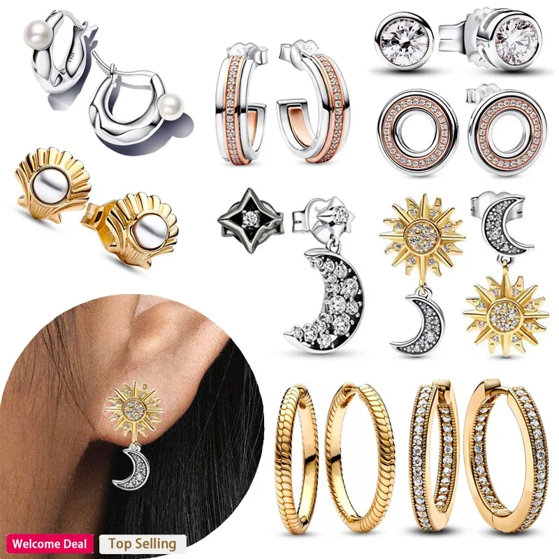 2023 Hot Selling New 925 Silver Creative Daisy Shining Sun Moon Women's Pearl Logo Earrings Fashion High Quality Charm Jewelry