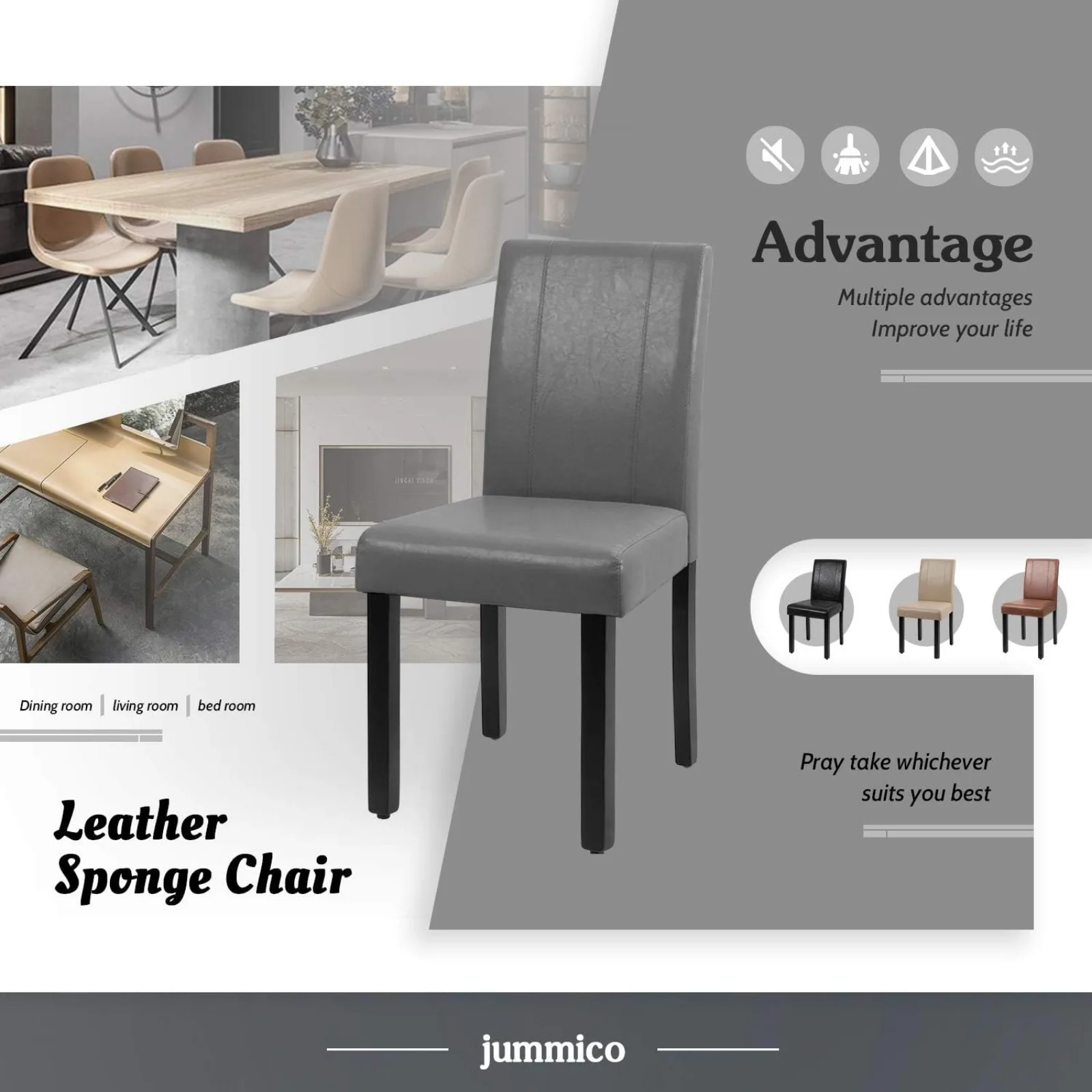 Description Picture 3 of itemUS Dining Chair PU Leather Living Room Chairs Modern Kitchen Armless Side Chair with Solid Wood Legs Set of 4(Black)