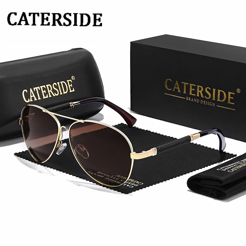 

CATERSIDE Titanium Alloy Men's Sunglass Polarized Women Fashion Pilot Sun Glasses Driving Brand Designer Goggles Zonnebril Heren