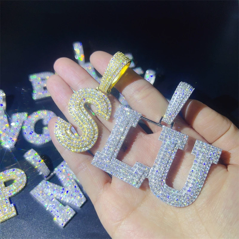 Hiphop Iced Moissanite Combine Letter Pendant Men Women 925 Sterling Silver Moissanite Diamond Alphabet Pendant Custom Jewelry