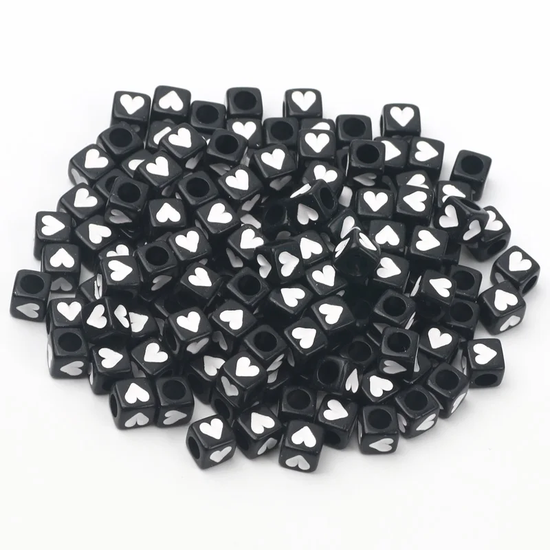 

Акриловые бусины в виде белого сердца, Черные Квадратные кубики, бусины-разделители россыпью для изготовления ювелирных изделий, браслетов, ожерелий, аксессуары, 6 мм, 100 шт.