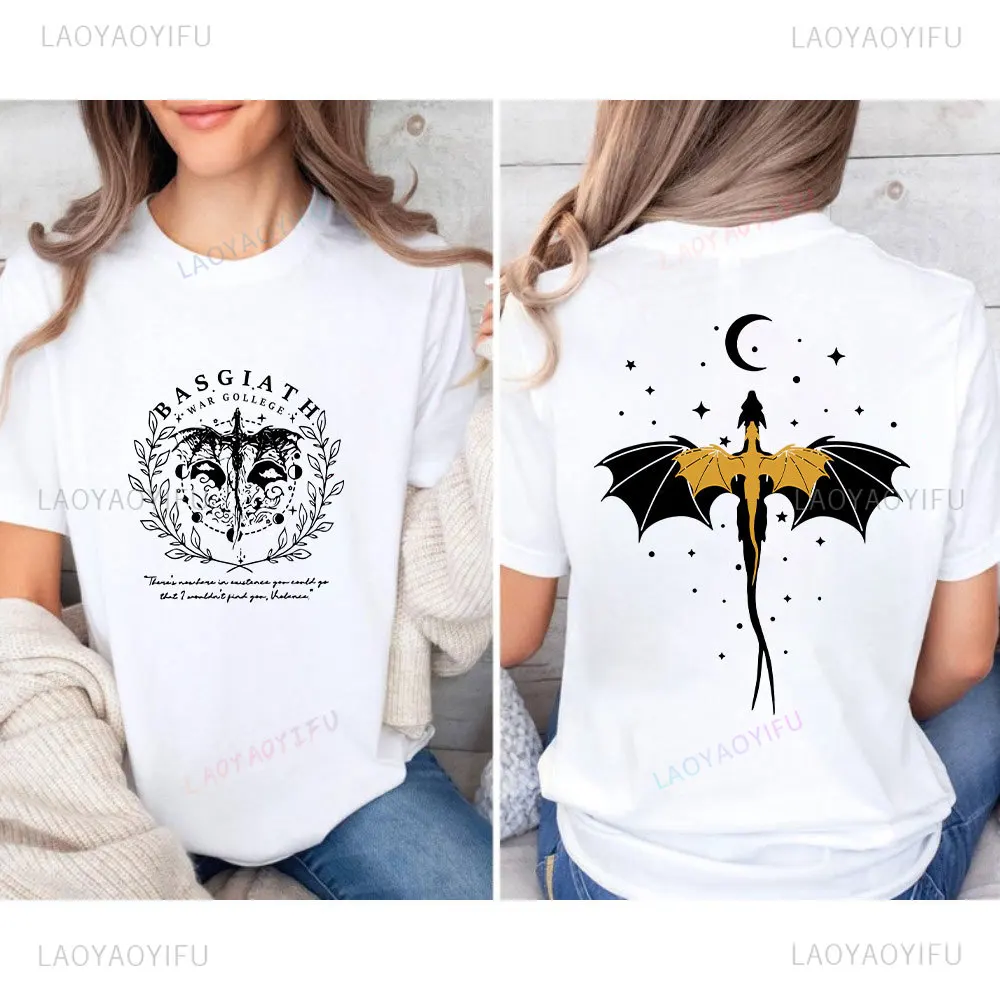 Men's T Shirts Fourth Wing Double-Sided TShirt Basgiath War College Shirt Women Tees Short Sleeve Graphic Vintage Bookish Tee 2