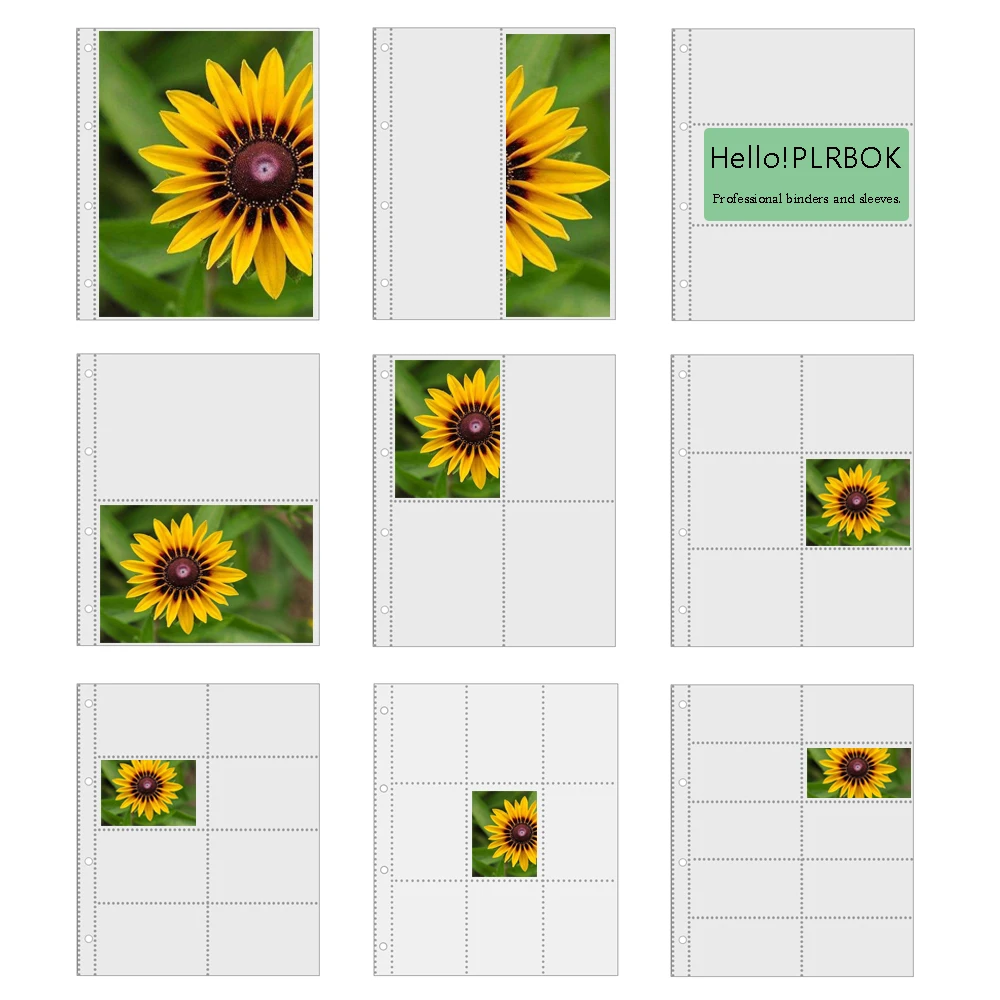 PLRBOK A4 Clear 10 Pack Photo Album Refill Pages Protector 4 Holes Multiple Formats 4 Rings Binder Photocards Postcard Notebook