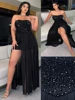 Plus Size Fashion Sexy Sheath Sequins Waisted Mesh Dress Slit Elegant 2025 Summer New Cocktail Dresses Outdoor