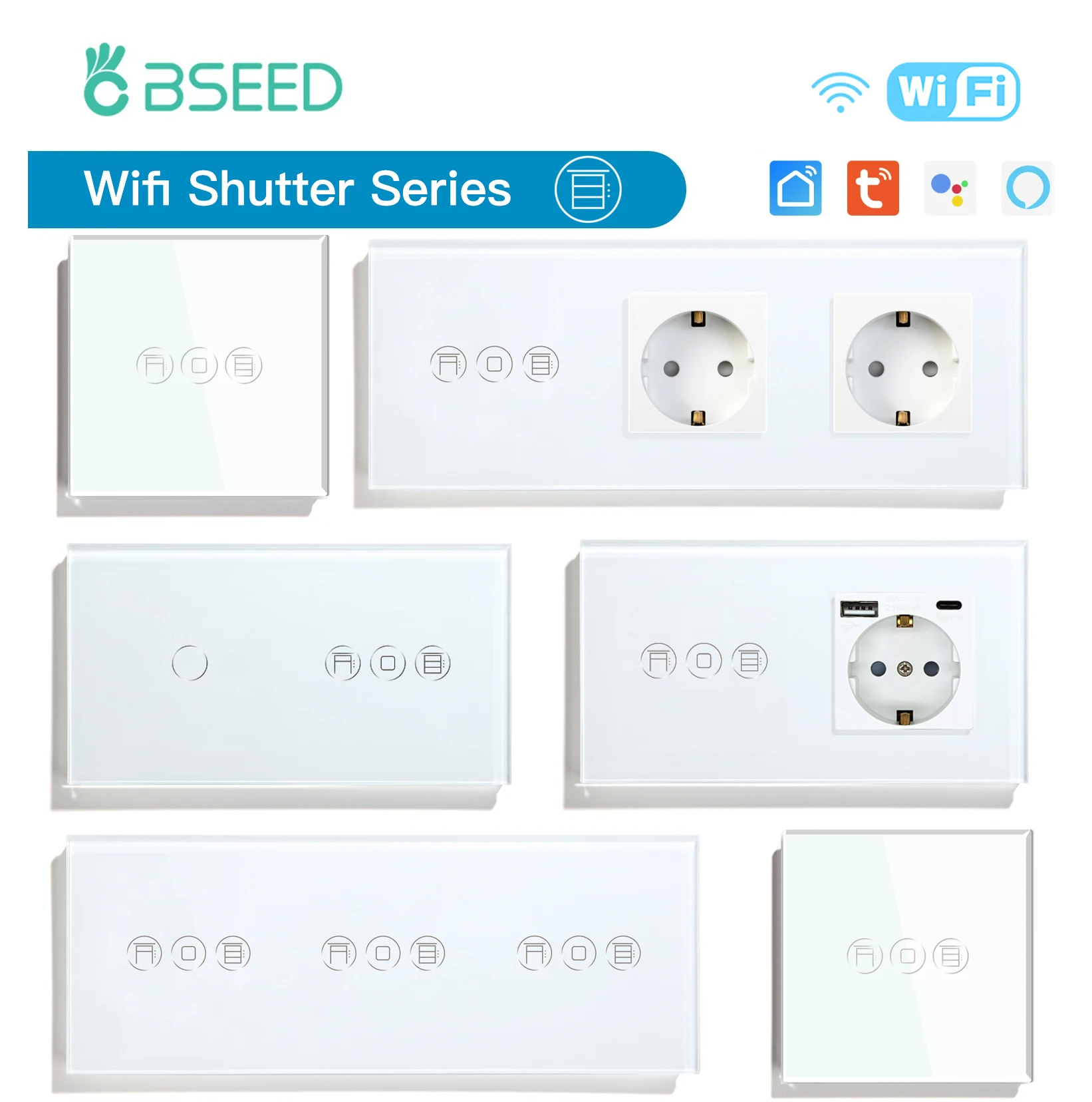 Bseed Wifi Shutter Switch Controllo App Led Smart Blind Series Supporto Per Pannello In Vetro Bianco Tuya Google Smart Life Roller Shutter