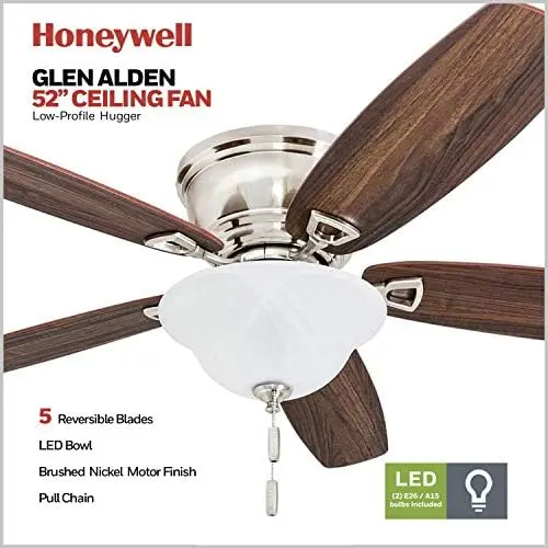 Fans Glen Alden - 52-in Contemporary Indoor Fan - Flush Mount Ceiling Fan with Pull Chain - Model 50183 (Oil-Rubbed Bronze) Sola