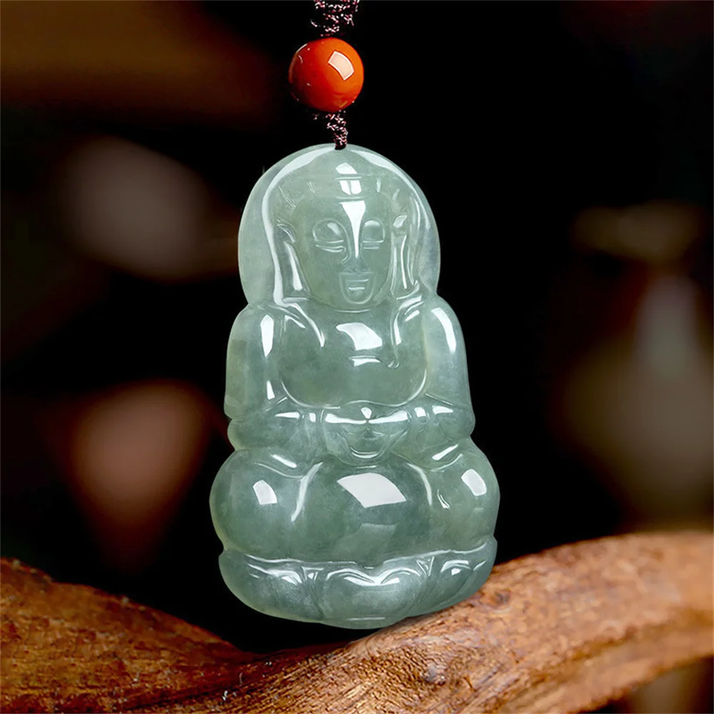 

Natural Ice Green Jadeite Hand Carved Classic GuanYin Lucky Pendant Amulet Necklace Certificate Luxury Jade Vintage Gift Jewelry