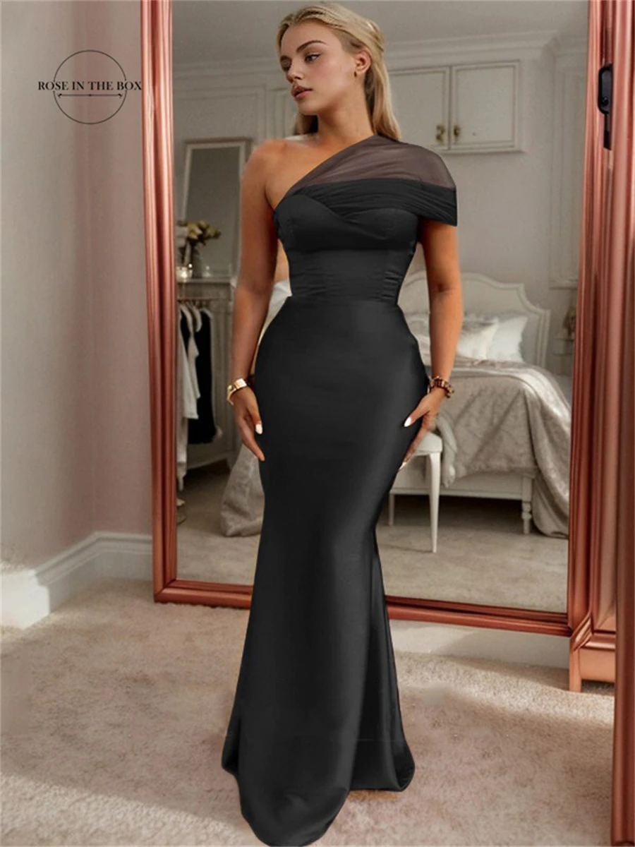 ROSEINETHEBOX Elegant One Shoulder Satin Mermaid Bridesmaid Dress Burnt Orange Long Women Wedding Formal Party Gown Customized
