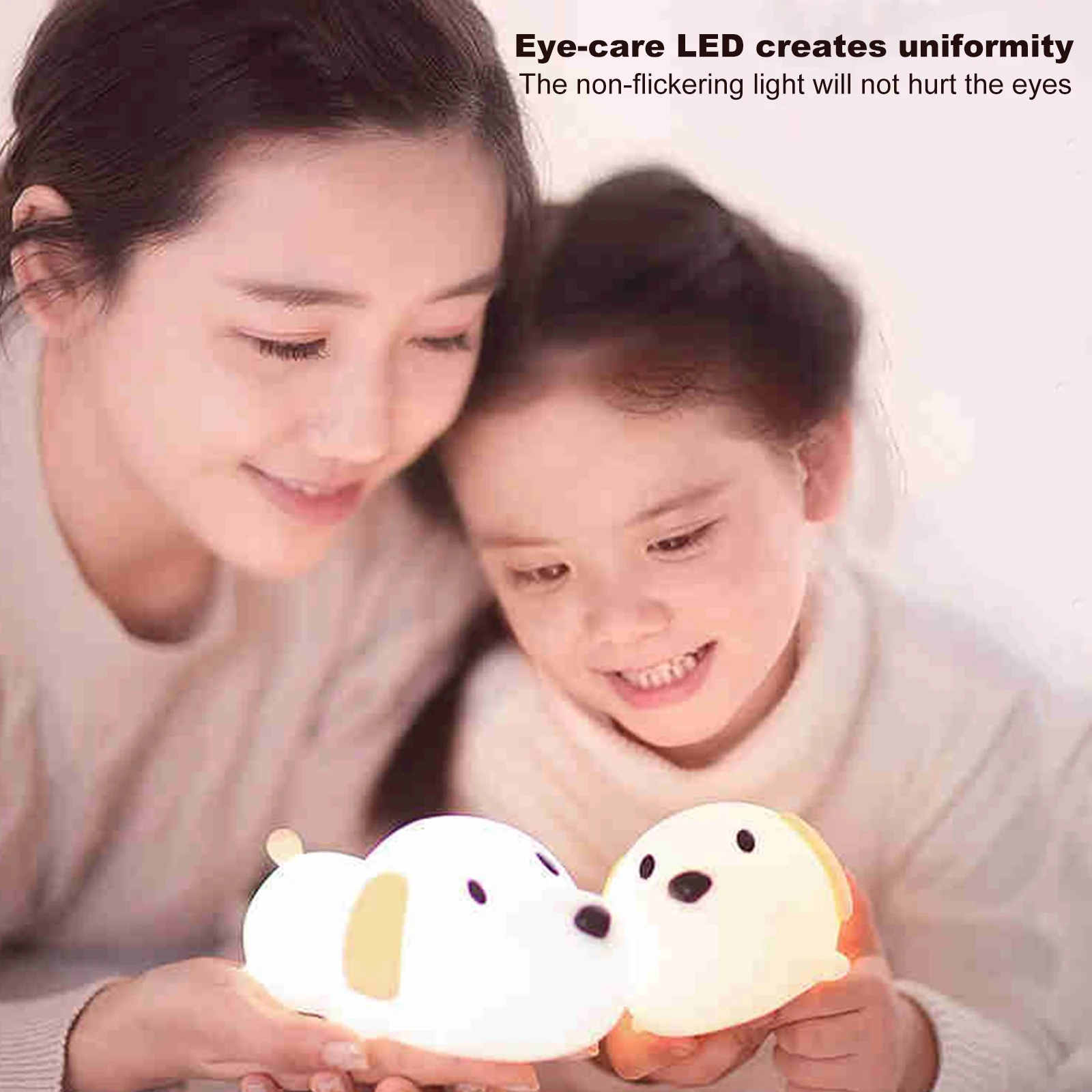 

Rechargeable Silicone Puppy LED Night Light Touch Sensor Dimmable 2 Colors Timer Bedside Lamp for Children and Baby Toy Gift