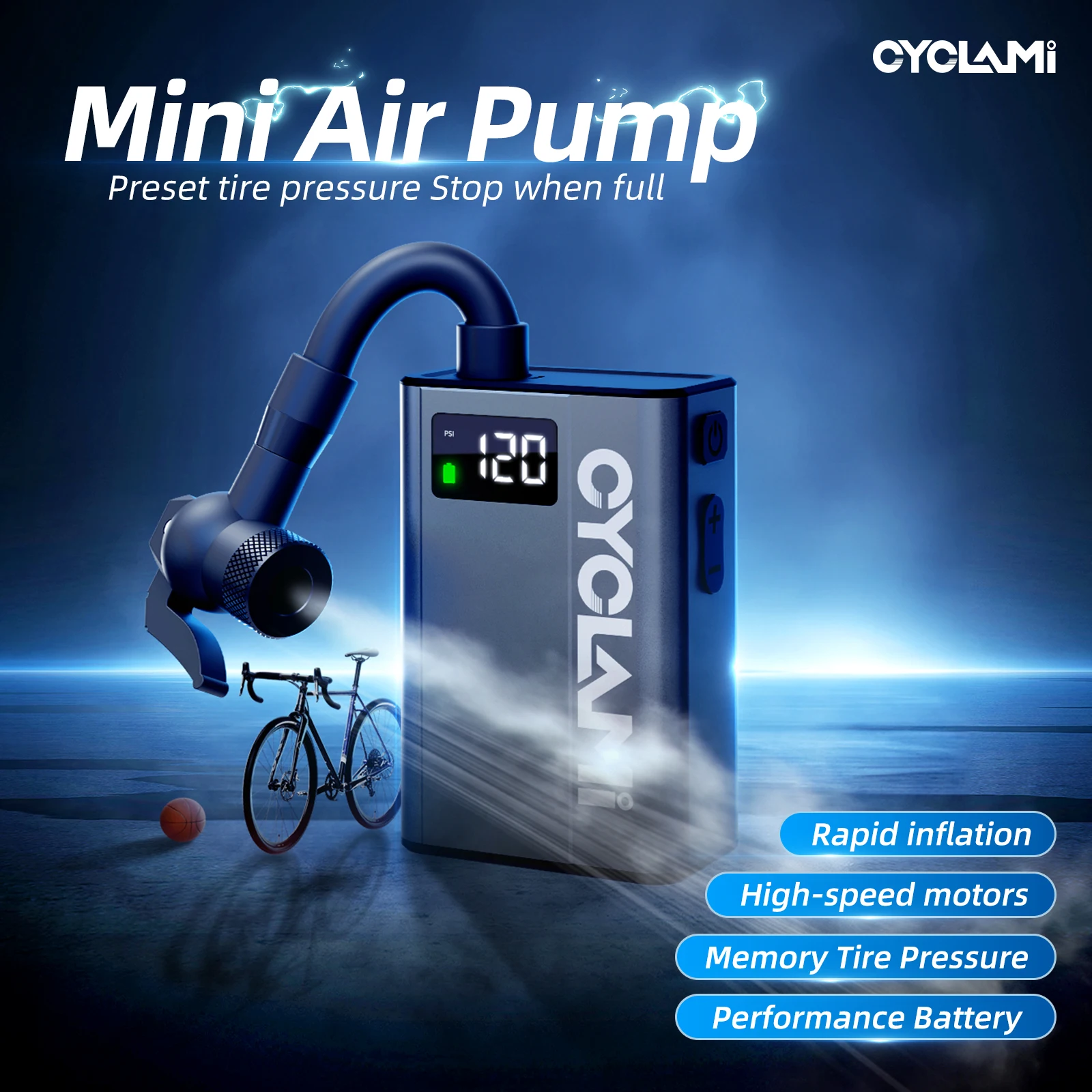 TOPtoper Mini Electric Bike Pump With Pressure Gauge -150PSI Portable - View #13