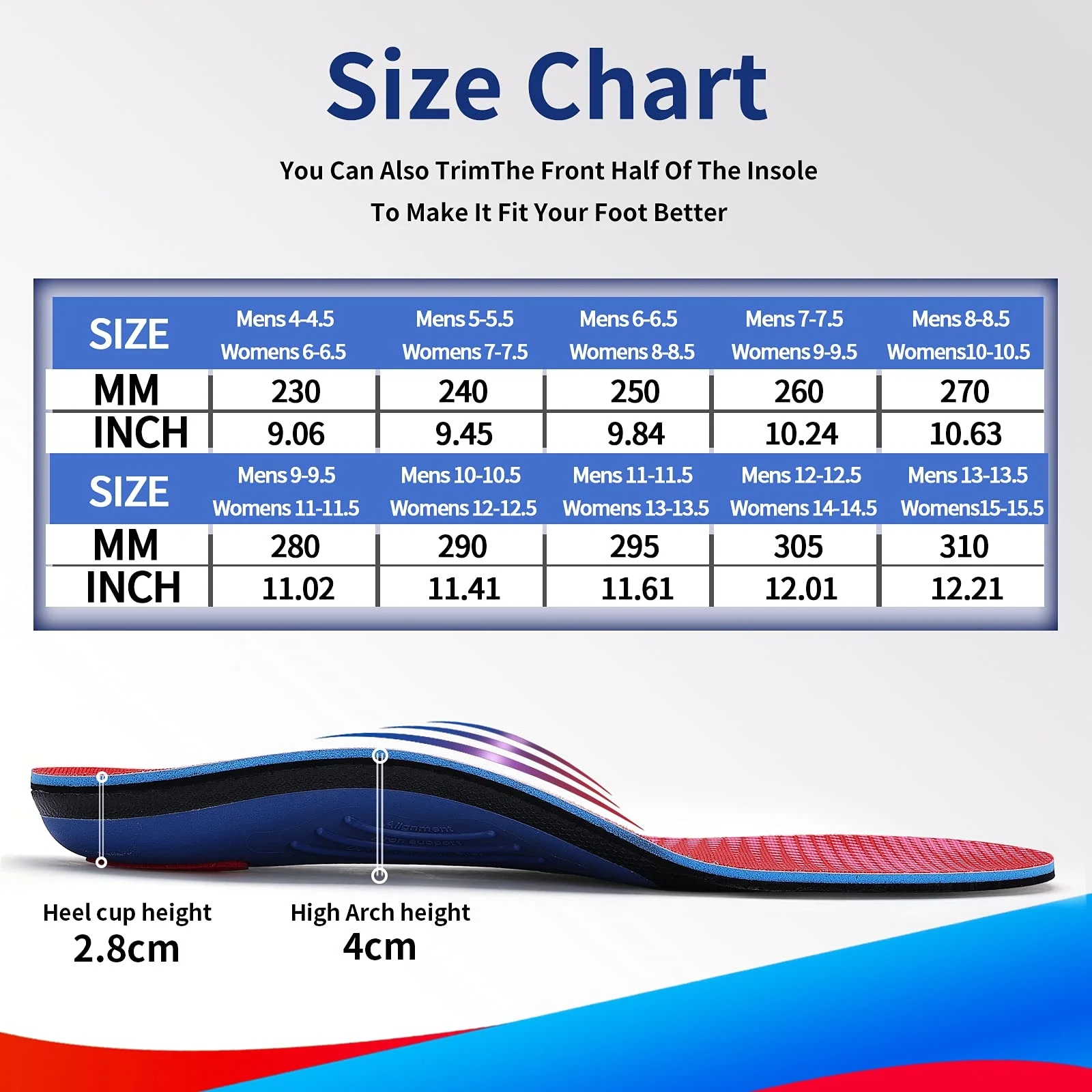 Walkomfy Orthopedic Insoles Plantar Fasciitis Pain Relief Orthotics 4cm High Arch Support For Flat Feet Pain Foot Valgus Over