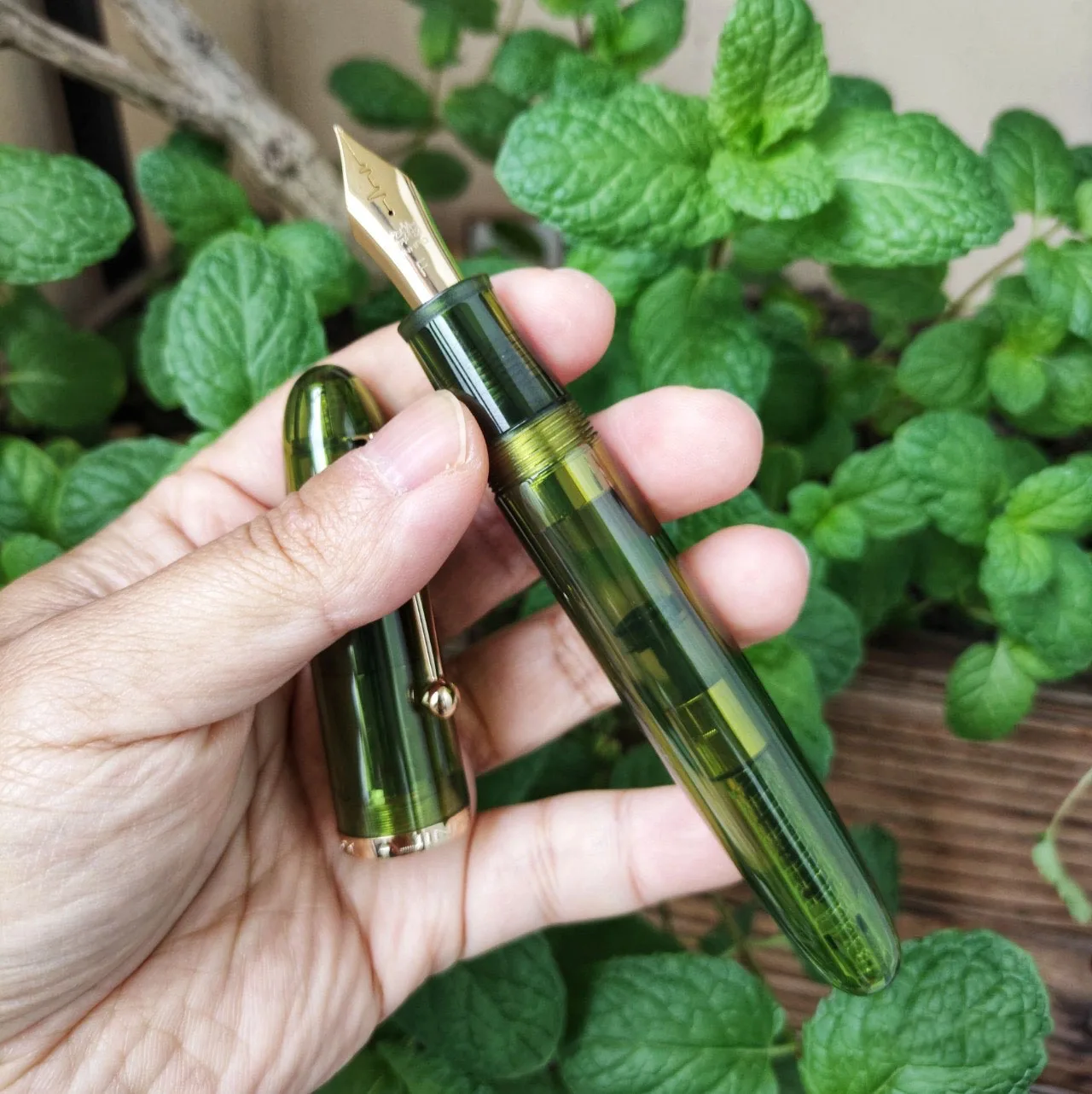 Jinhao 82 Fountain Pen - Extra Fine Iridium Nib, Acrylic Barrel (Transparent Blue), Includes Ink Converter (Gold Trim)