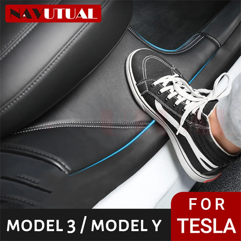 

Протектор для порога задней двери автомобиля Tesla Model Y, кожаный коврик для заднего сиденья, защита от грязи, прокладка от ударов, модель Y, автомобильные аксессуары 2021-2024