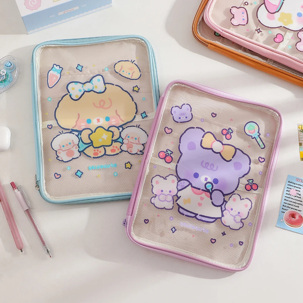 Cartoon PVC Stationary Organzier Pouch Big Capacity Storage Pens Eraser Students Pencil Bags stationary organizer pouch