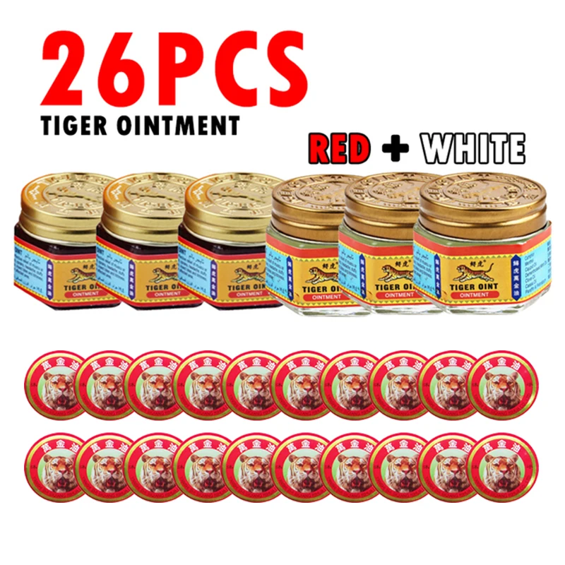 

26p/Set Red/White Tiger Balm Muscle Body Back Neck Arthritis Ointment Relief Cool Oil Beauty Health Care Pain Massage Dressing