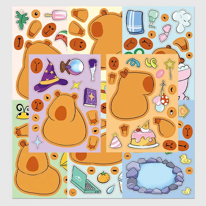 Cartoon Stickers 8sheets Capybara Diy Make A Face Puzzle Toys Kids Birthday Party Favors Pinata Fillers School Rewards