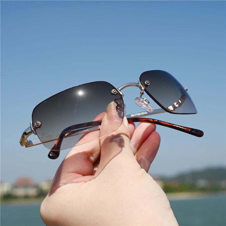 Rimless Sunglasses Women Small Face Sun Glasses for Female Male Unisex Polygon Shades Gradient Tint