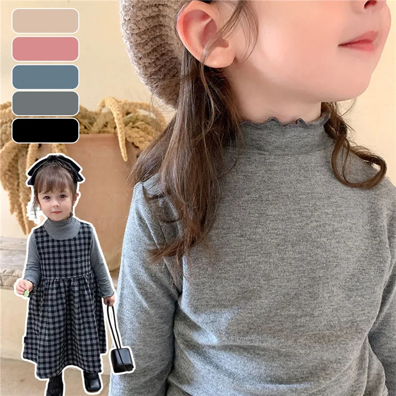 New Girls Turtleneck T-Shirts Spring  Autumn Baby Children'S Bottoming Shirts Soft Long-Sleeved Tops 1-7years Child Kids Clothes