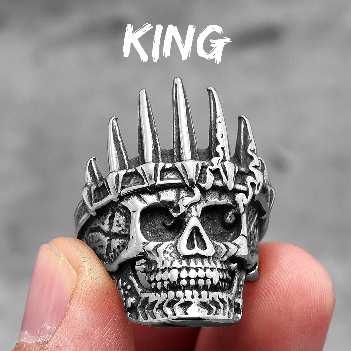 Men's Stainless Steel Skull Ring - Punk Rock Skeleton Design